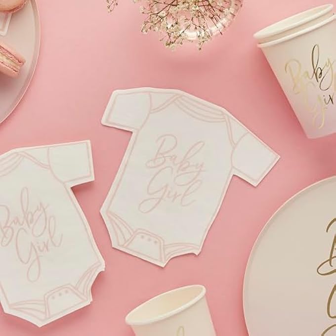 16 PINK BABY GIRL NAPKINS, BABY SHOWER TABLEWARE, BABY GROW DESIGN PINK NAPKINS, PINK BABY SHOWER, MUM TO BE PARTY - Image 2